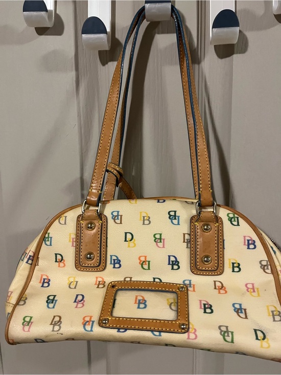 Dooney & Bourke Handbags - Multicolor Logo Print Women’s Satchel - Cream and Tan no UV